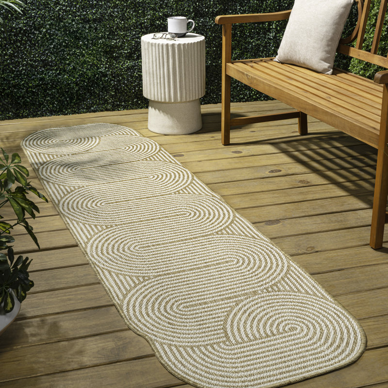 Octaviah Modern Geometric Arch Stripe Cream/Natural Indoor/Outdoor Rug, Novelty 2'2" x 8'