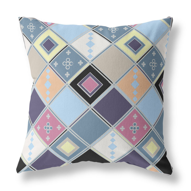 Coussin décoratif 26 po x 26 po Broadcloth, Floral mauve / bleu