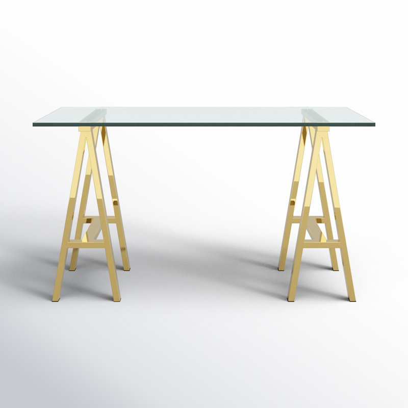 Dita Glass Top Metal Base Dining Table, 55W x 36D x 30H, Gold