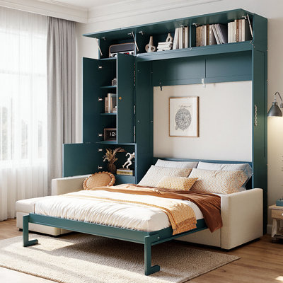 Grand lit escamotable avec canapé en L et tablettes de rangement Hartland