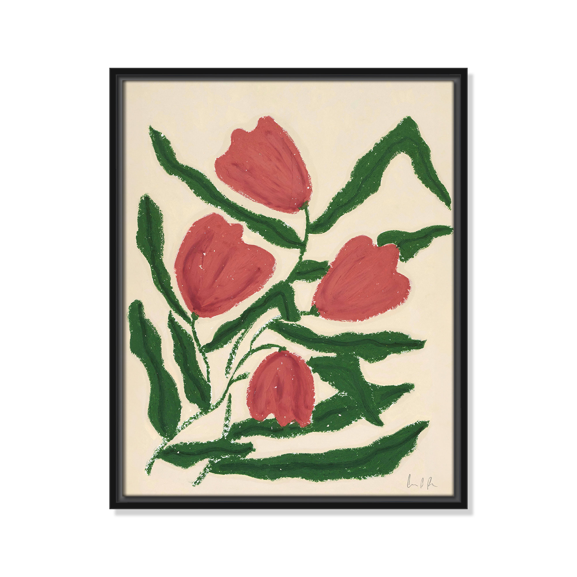 Red Tulips  Print by Camilla Bergqvist, 21.5" H x 17.5" W, Black