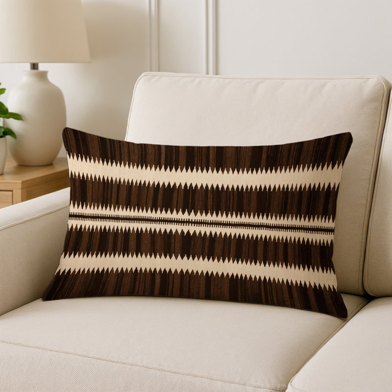 Coussin décoratif horizontal et extérieur à rayures horizontales, Espresso/crème, Rectangle H 14 po x l 20 po