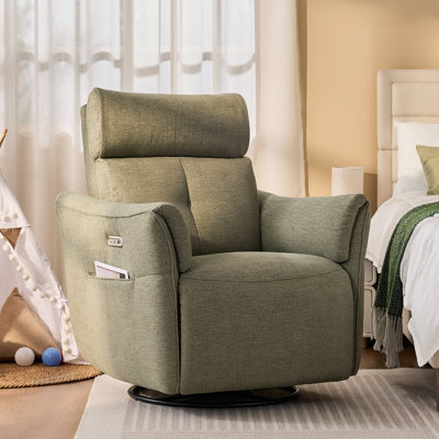 Dual Motor Swivel Glider Nursery Power Recliner With Adjustable Headrest, Rocking Recliner With Side Pockets And USB Charge