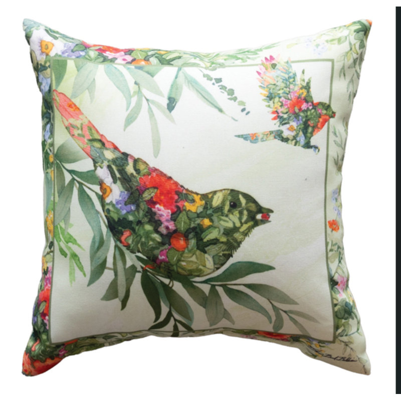Coussin manuel à motif de jardin manuel et extérieur 12 po x 12 po Climaweave, Blanc / vert / rouge