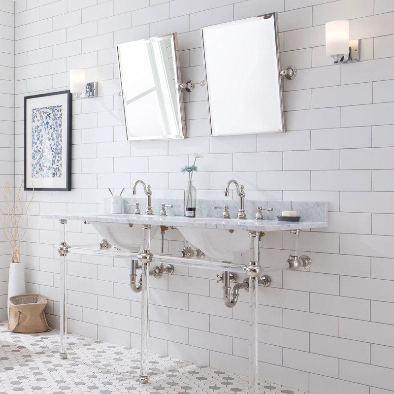 Empire Stone Oval Console Bathroom Sink with Faucet and Overflow, Polished Nickel