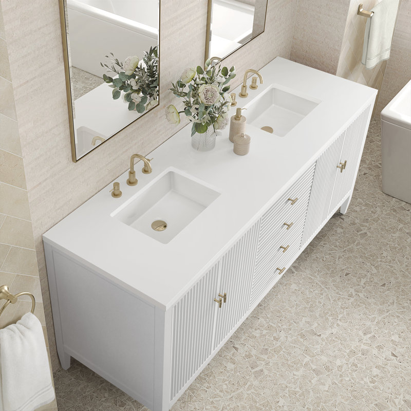 Myrrin 72'' W Double Vanity, Bright White, 8" Widespread, White Zeus