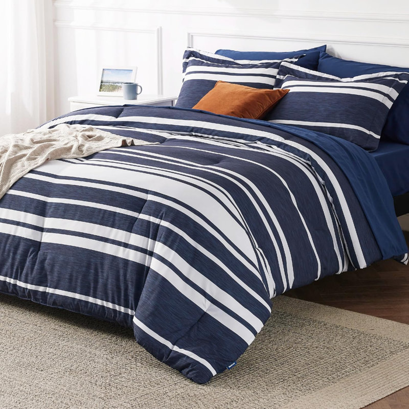 Ensemble d'édredon 7 pièces, ensemble de literie pour lit réversible, lit teinté dans un sac avec édredon, draps, taies d'oreiller et taies décoratives