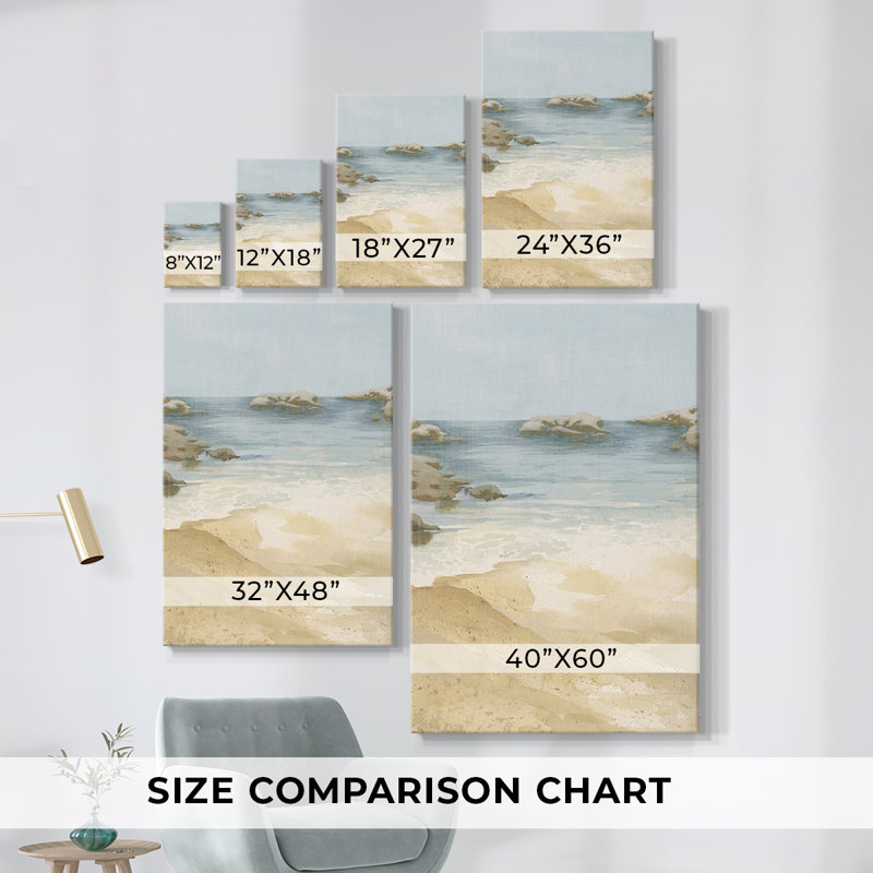 Tranquil Beach I - Toile tendue avec châssis de qualité supérieure - Prêt à accrocher, H 18 po x l 12 po