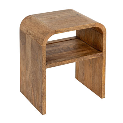 Clyde Modern Waterfall Edge Mango Wood End Table with Shelf