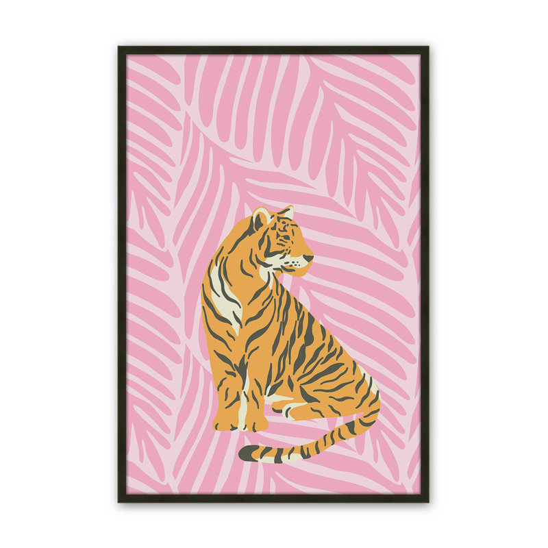Imprimé tigre dans un paradis rose, H 21 po x l 17 po, Noir satiné