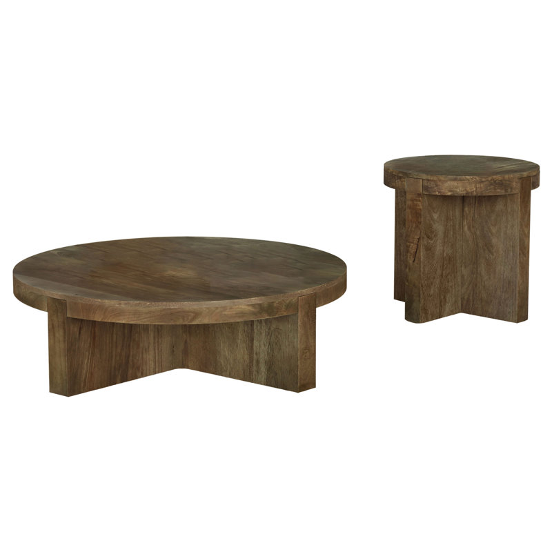 Ensemble de tables basses et de bout en bois massif 2 pièces Schlemmer, 2 pièces: table basse, table de bout