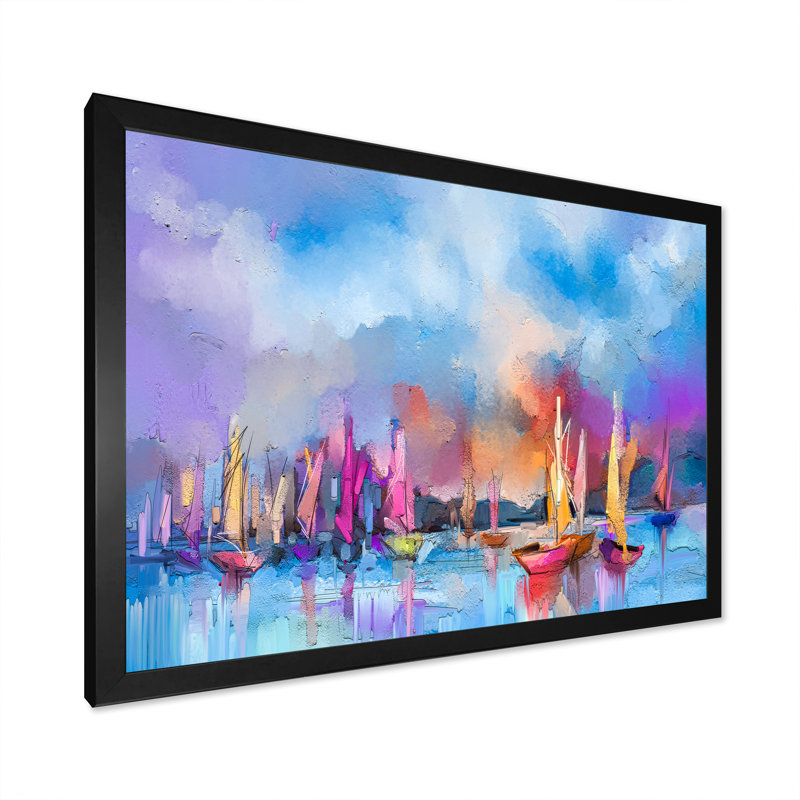 «Abstract Colorful Seascape Vii II», reproduction sur toile flottante, H 8 po x l 12 po x P 1 po, Cadre photo noir