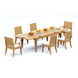 10 Seats 11 Pcs Grade-A Teak Wood Dining Set: 122" Caranas Double Extension Rectangle Table And 10 Atnas  Chairs (2 Arm & 8 Armless Chairs) #11AT2902