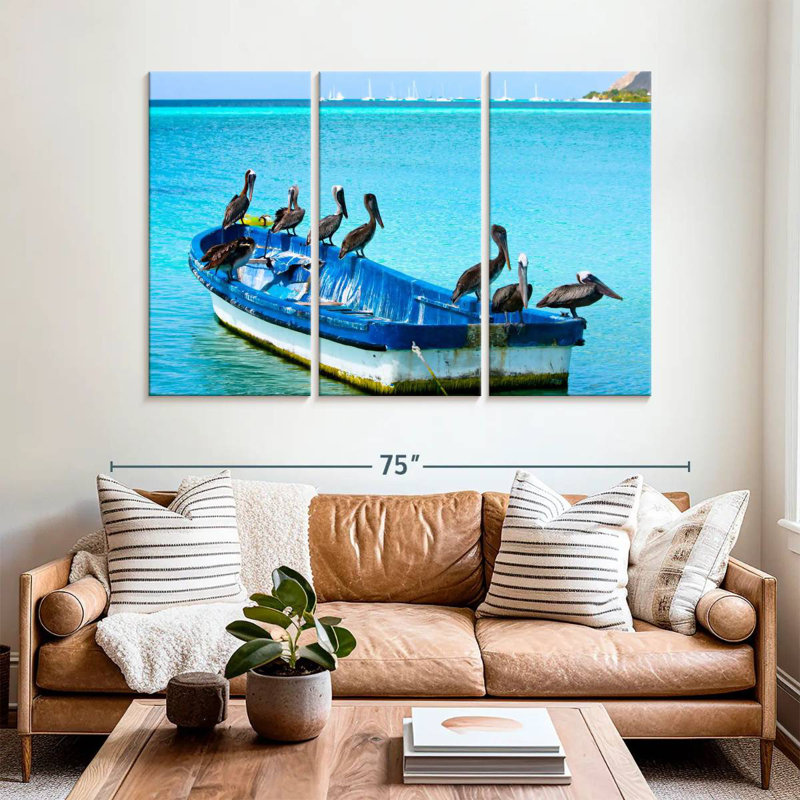 Brampt Pelicans On A Boat, 42" H x 65" W
