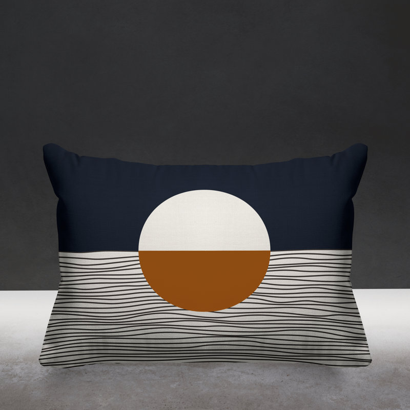 Coussin décoratif intérieur / extérieur Carmy, 14 po x 20 po, Orange/Beige/Bleu marine, Rectangulaire