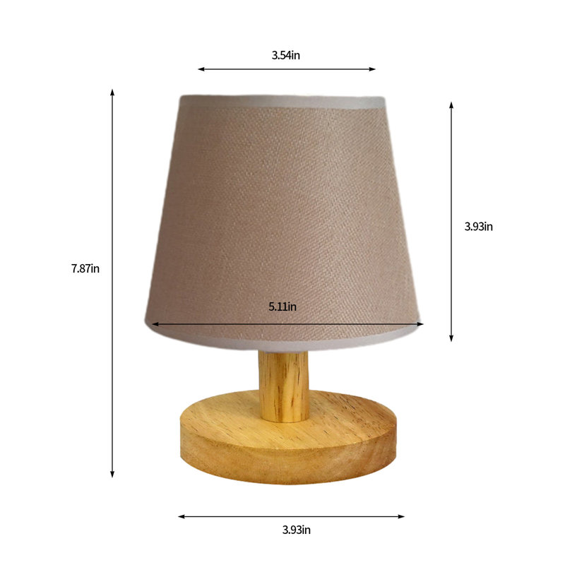 Lampe de table veilleuse pour la chambre à coucher à 3 lumières à intensité variable avec abat-jour rond en lin pour salon, bureau, dortoir, bois massif, ampoule DEL incluse