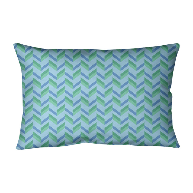 Aqua and Green Chevron Outdoor Lumbar Pillow