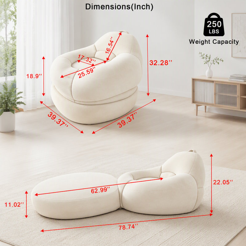 Fauteuil à billes surdimensionné en velours côtelé de 39,37 po de largeur, canapé-lit pliant 2 en 1 avec poignée, Blue-Fabric