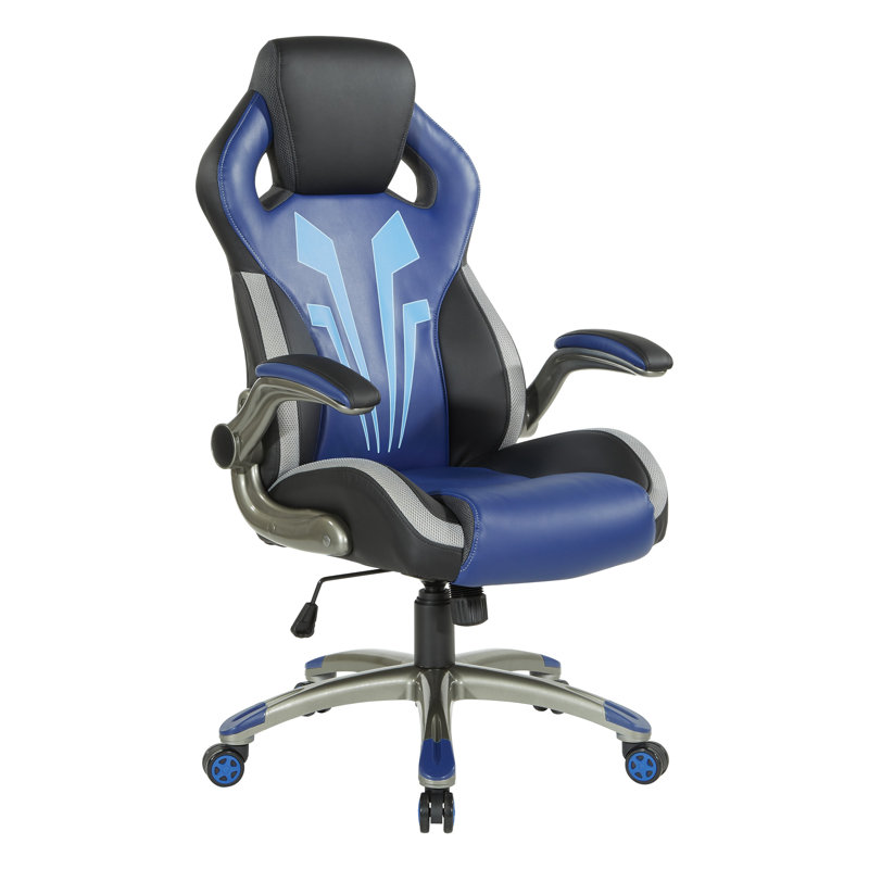 Inbox Zero Adjustable Ergonomic Faux Leather Swiveling PC & Racing Game Chair in Black/Blue