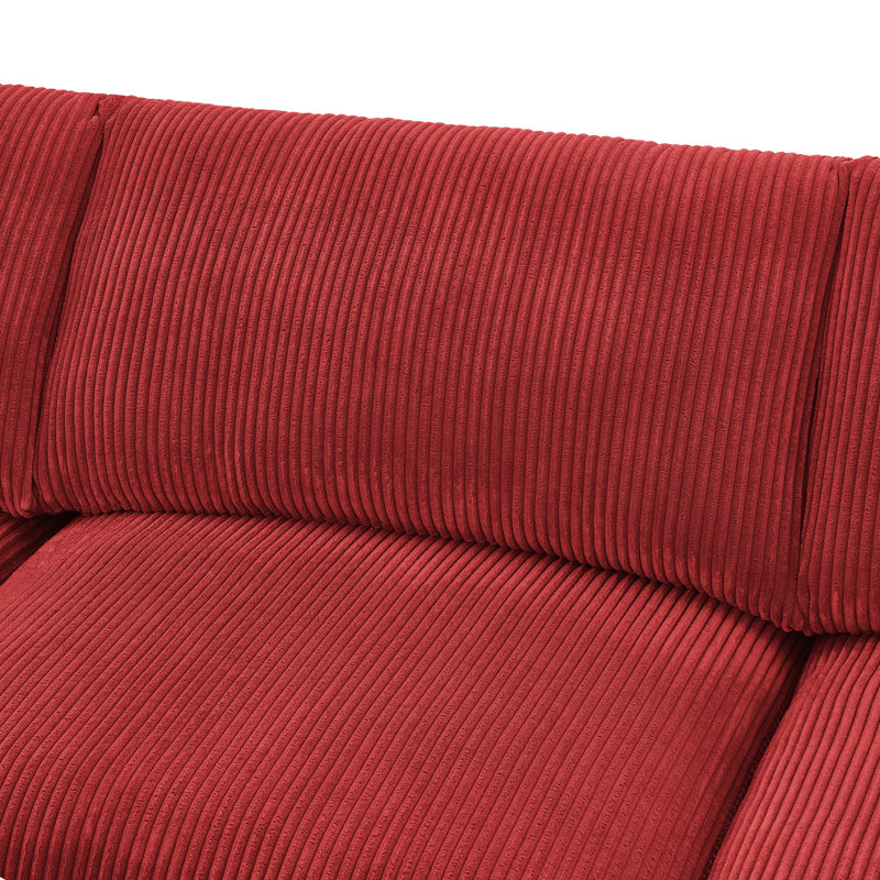 Canapé modulaire réversible en velours côtelé, Velours côtelé rouge, L 132 po