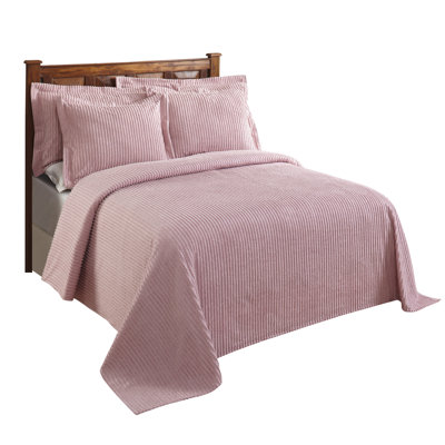 Jullian 100% Cotton Chenille Tufted Bedspread, Classic Stripe Design, Soft Breathable Coverlet, All-Season Machine Washable, OEKO-TEX Certified, King Size, Pink