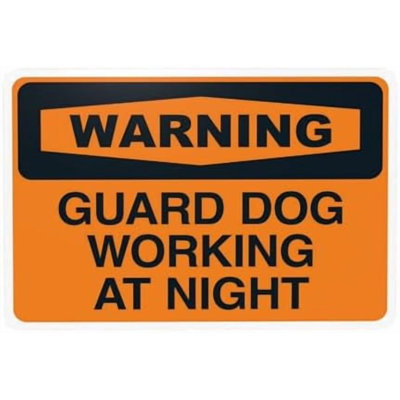 Guard Dog Working At Night Warning Sign, Beware Of Dog Security Metal Signs for Home Busines Outdoor Indoor Road Yard Garage Street Wall Caution Decor 12 x 8 Inch