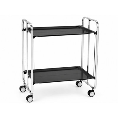 Modern 2-Tier Folding Bar & Kitchen Cart on Wheels – Chromed Frame