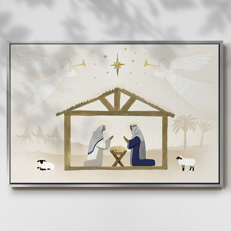Away In A Manger Collection A, H 17 po x l 25 po x P 1,5 po, Encadrement argenté