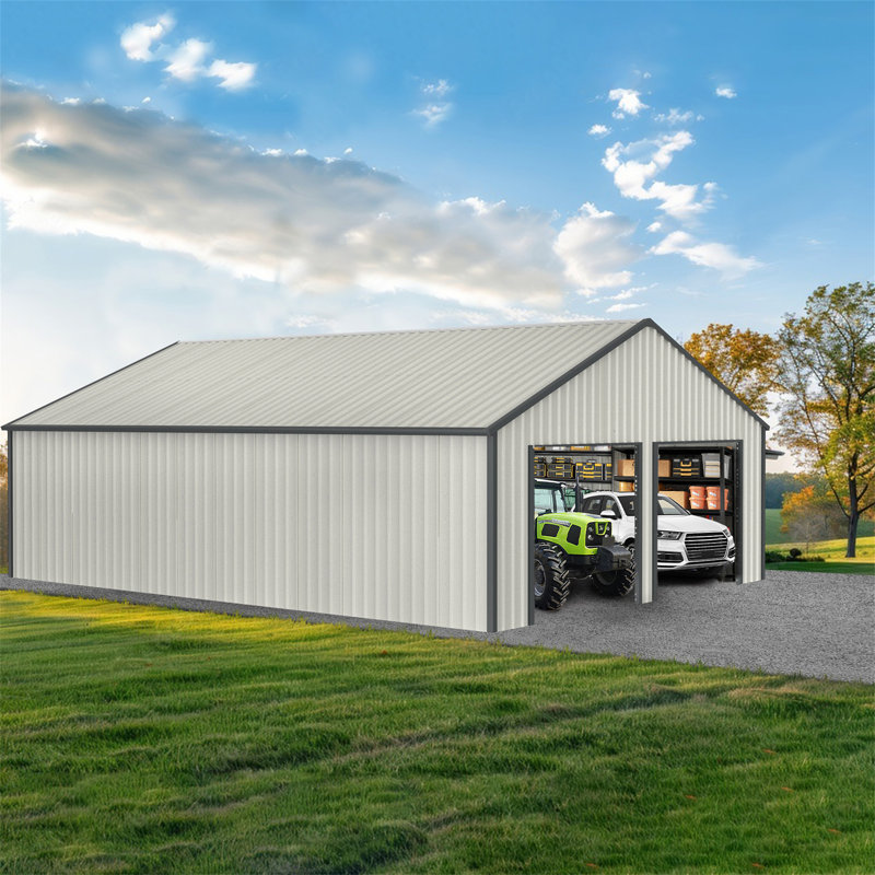 Double garage en métal avec porte d'entrée latérale, H 150 po x l 300 po x P 396 po