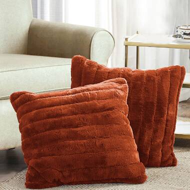 Channel Rust Orange Faux Fur Throw Pillow with Down-Alternative