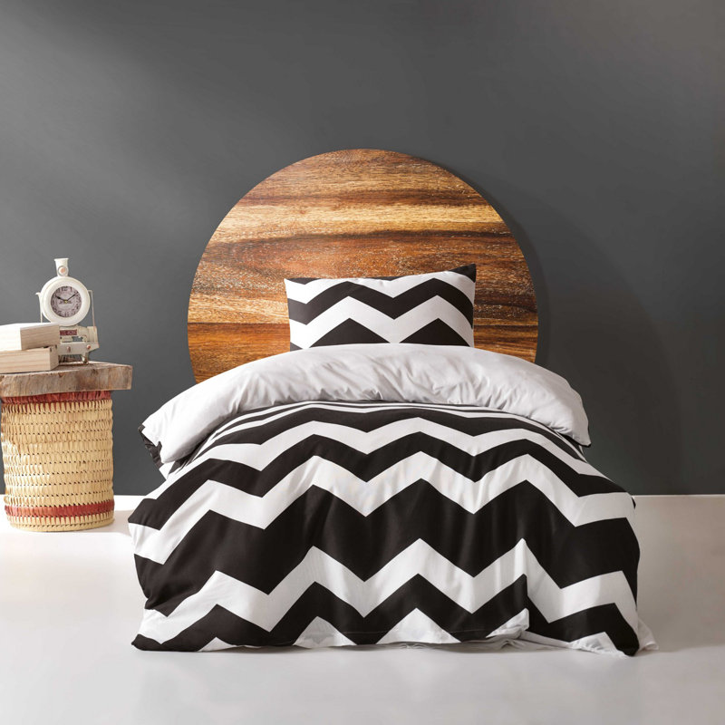 Ensemble de housse de couette en mélange de coton noir / blanc Sokol, Housse de couette 61 po x 79 po + 1 taie d'oreille