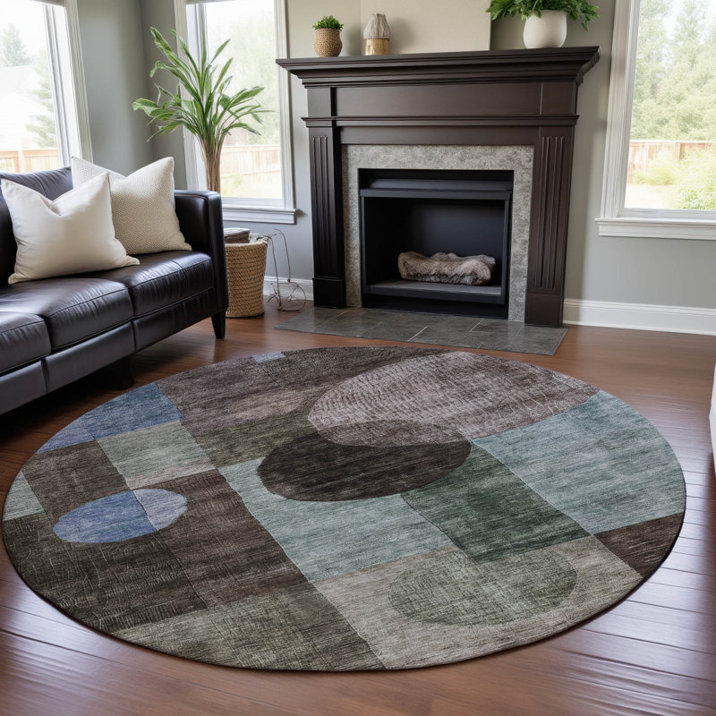 Premium Machine Washable Konopka AMF1114 Geometric Rug, Round 8'