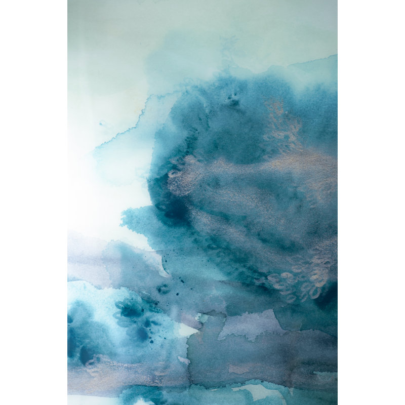 36" Abstract Green and Blue Acrylic Canvas Wall Art with Champagne Frame