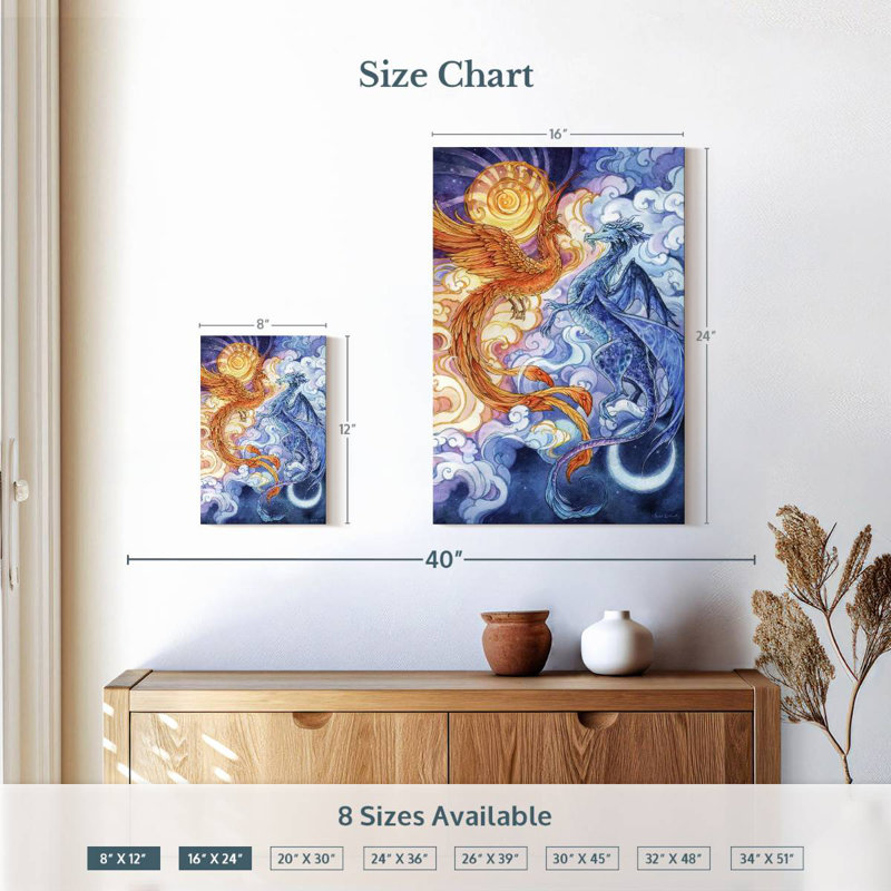 Dragon Brampt Sun et lune, H 24 po x l 16 po
