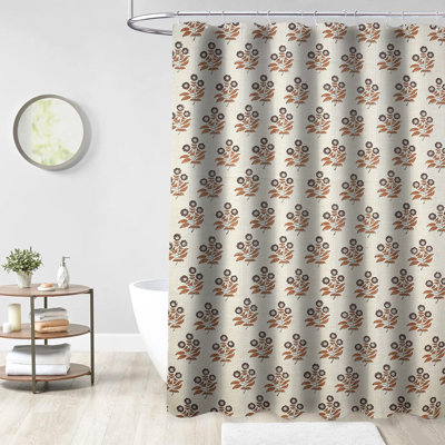 Rideau de douche fabriqué à la main à motif floral indien |  Accessoire de salle de bain, Neha, brun
