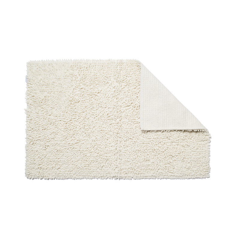 Cream Cotton Bath Mat Rug with Slip-Resistant Backing, Cream