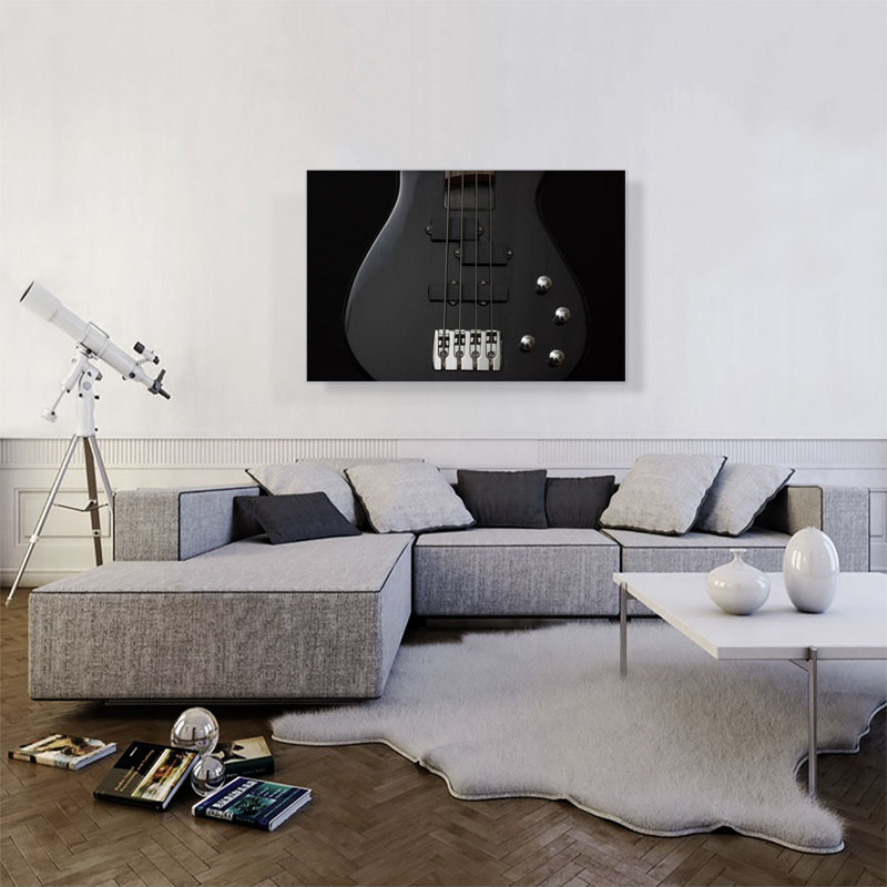 Black Bass Guitare - reproduction de photo sur toile tendue, H 26 po x l 40 po x 1,5 po
