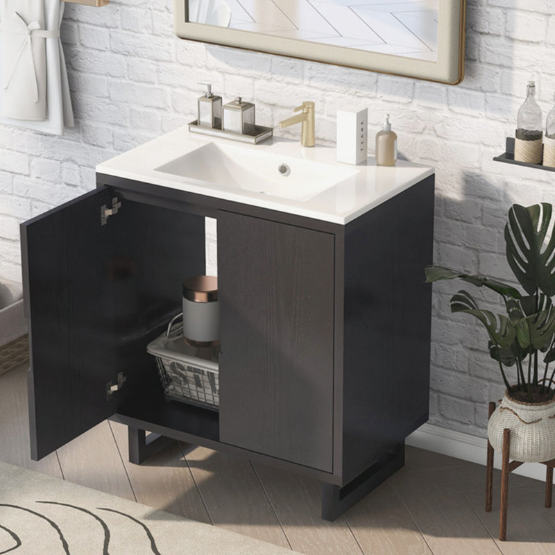 Ensemble de meuble-lavabo simple 29,51 po avec plateau en bois manufacturé Eilert, Noir