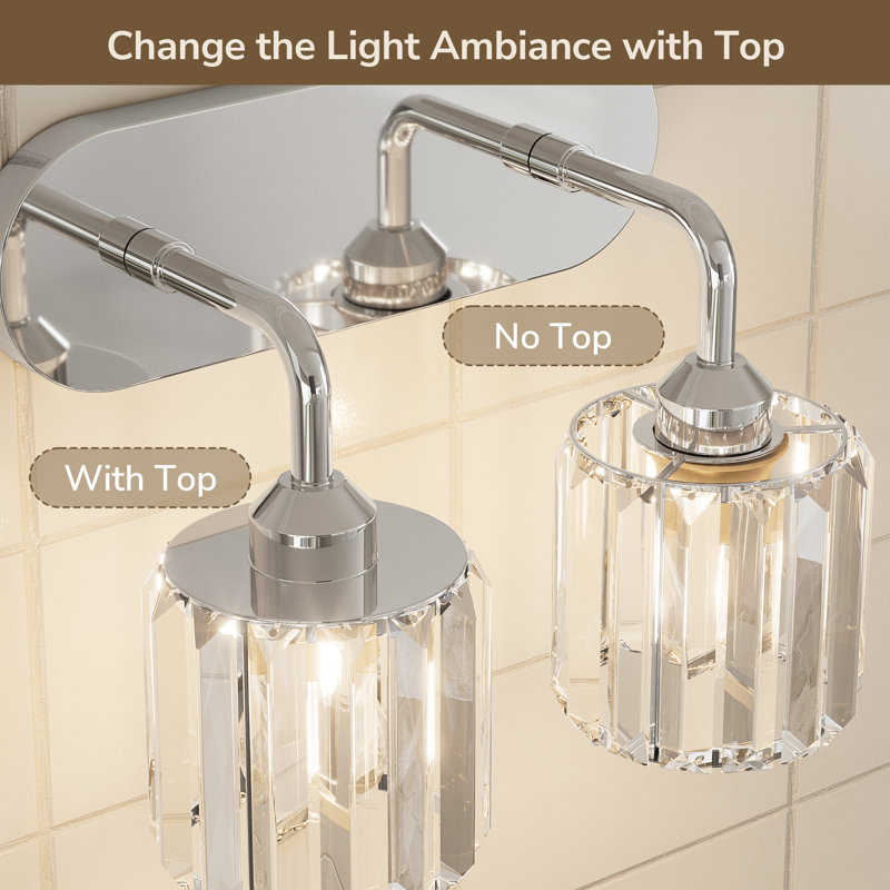 Dimmable Bathroom Vanity Light with Crystal Shade, Polished Chrome, 6 Lights