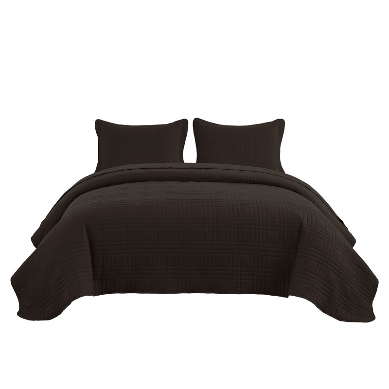 Lightweight Microfiber Reversible 3 Piece Coverlet / Bedspread Set, Brown, King Bedspread + 2 King Shams