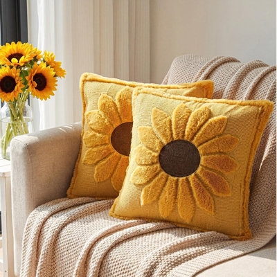 Soft Plush Sunflower Jacquard Throw Pillow Covers