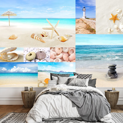 Peel and Stick Wallpapaer Beach and Marine Theme Photos Collage Large Creative Wall Decal