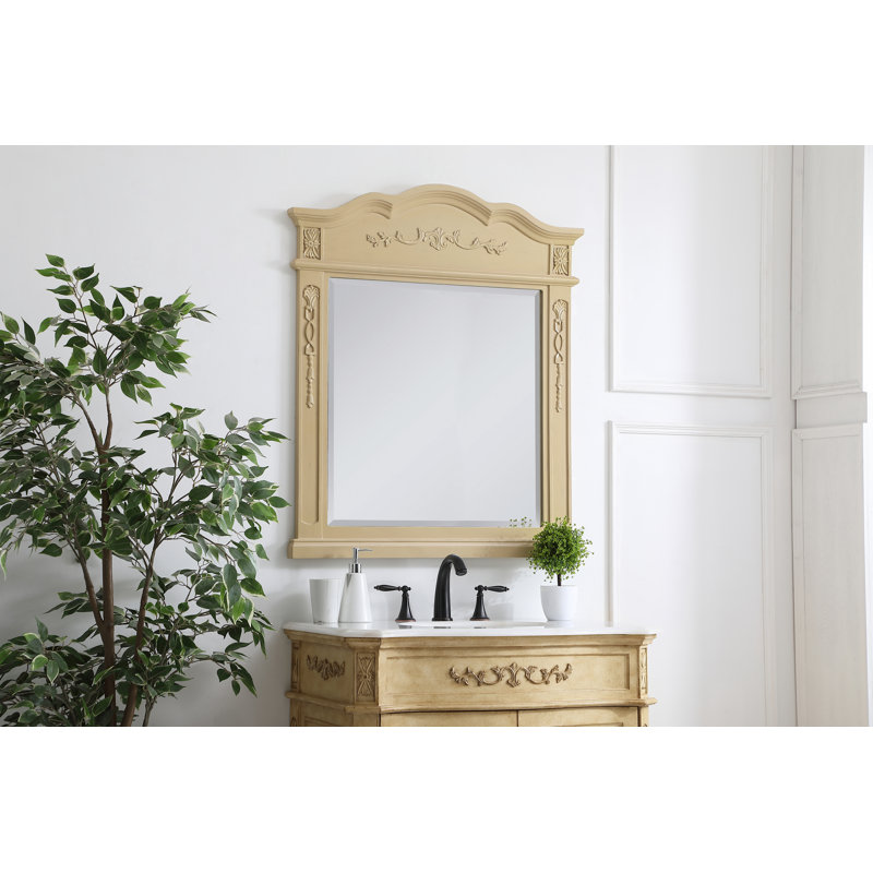Hand-Painted Beveled Flat Wall Mirror , 38" x 32", Brown