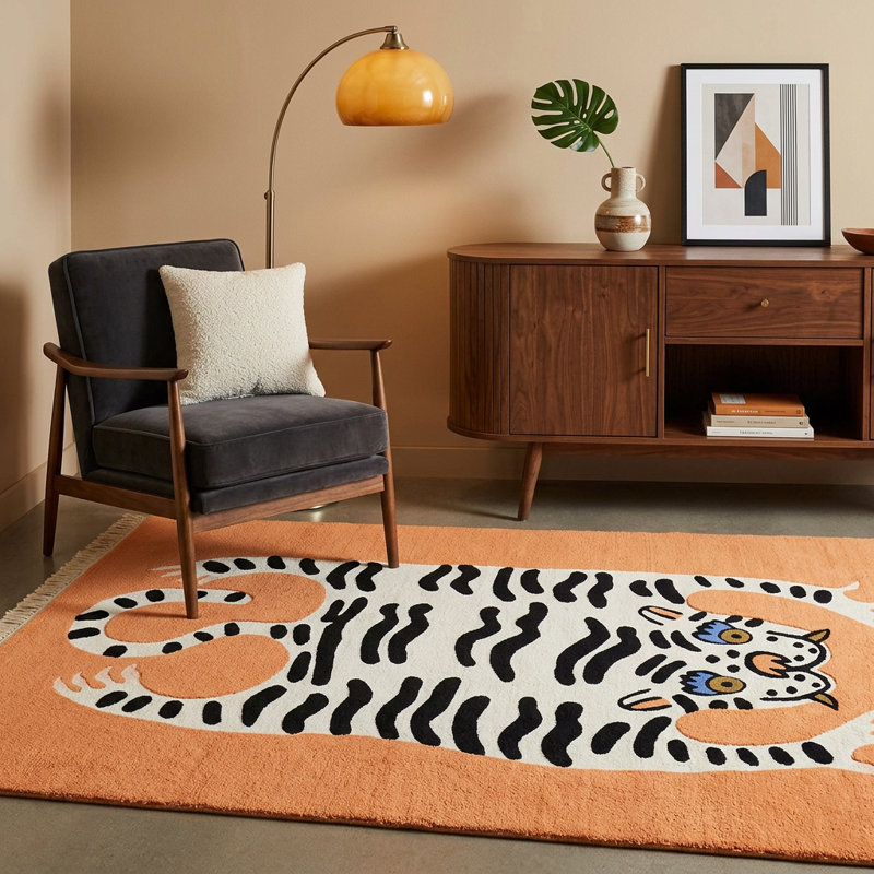Tapis éclectique tigre 5 pi x 8 pi, Terracotta, Rectangle 4 pi 11 po x 7 pi 7 po