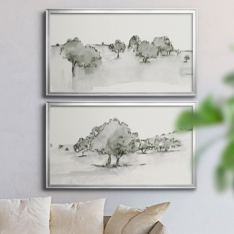 Scénario Scribble I - ensemble de 2 peintures sur toile encadrées, H 45 po x l 42,5 po x P 1 po, Cadre argenté