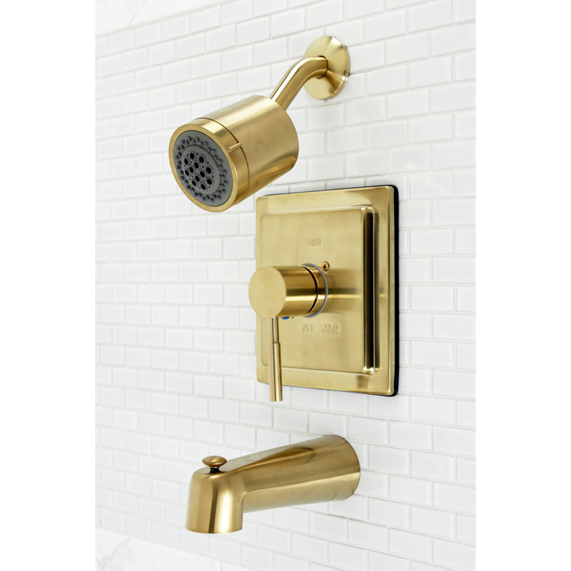 Kingston Brass Concord Single-Handle Pressure Balanced Tub and Shower Faucet, Brushed Brass