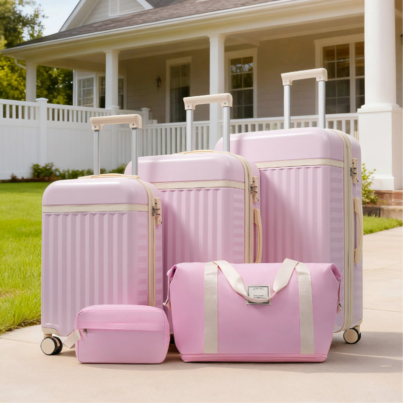 Ensemble de bagage 5 pièces, valise de transport rigide, bagage extensible avec sacs de voyage, roulettes, verrou TSA