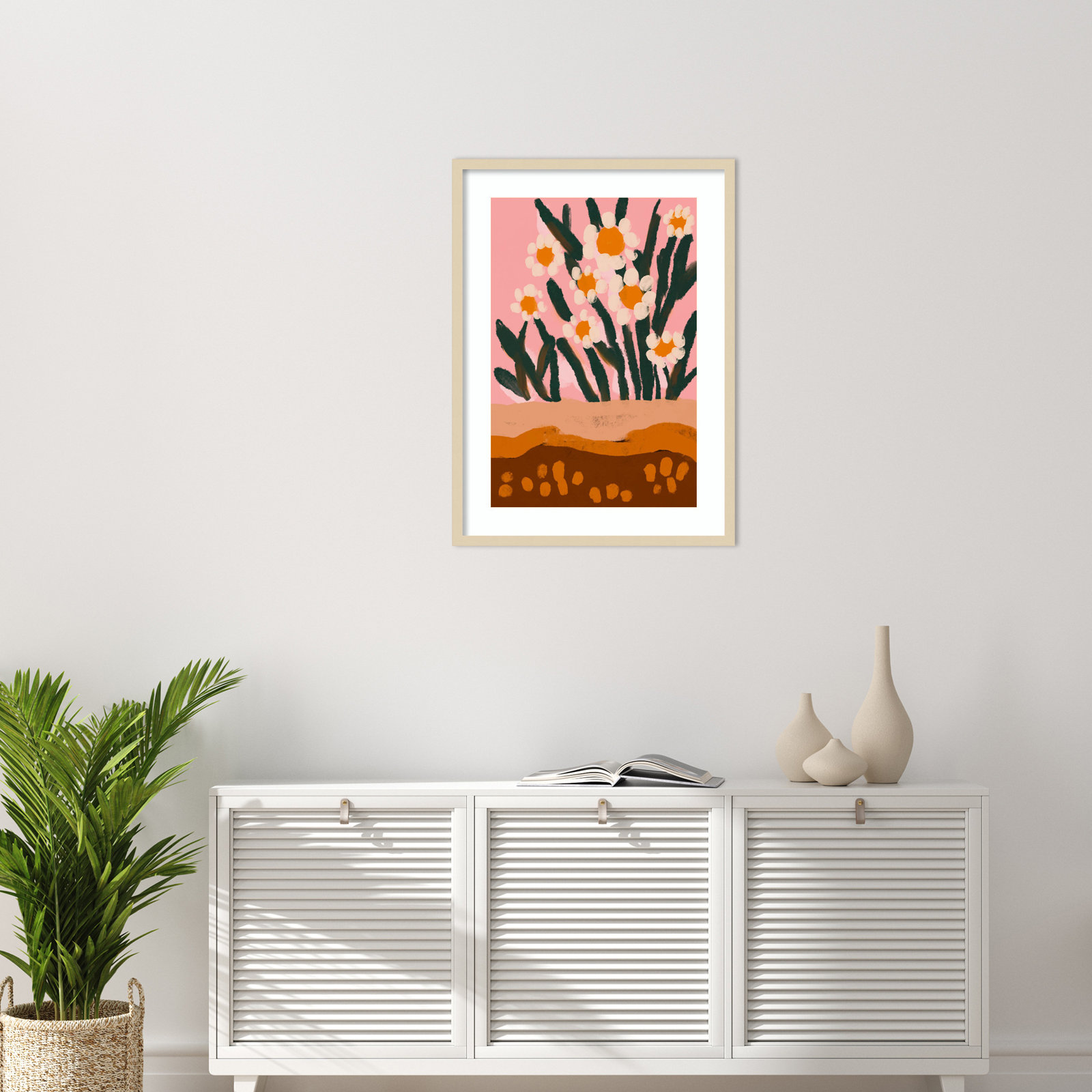 Galya "Pastel Flower Impression No 3" Print, 33" H x 24" W, Brown