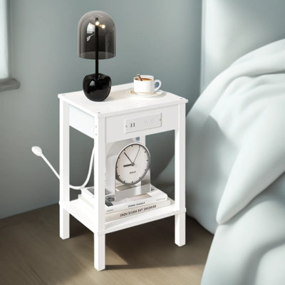 2-Tier End Table With Charging Station, Side Table Set Of 2 With Outlets And USB Ports, Multi-Functional Storage Shelf For Living Room, Bedroom, Or Small Spaces