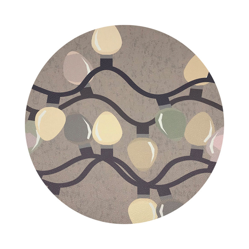 Xmas Tangle Black Vegan Leather Round Coasters, Neutral